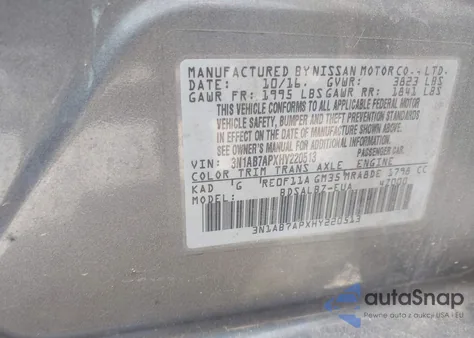2017 Nissan Sentra S from USA, damaged, VIN 3N1AB7APXHY220513